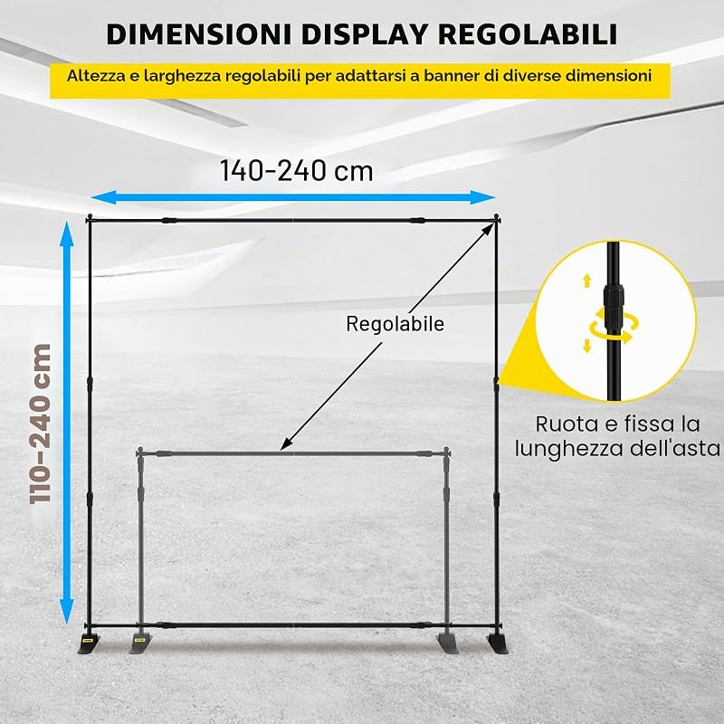 Banner Stand 2.4 x 2.4m Supporto Sfondo Studio Fotografico Kit Supporto Fondale Background Portatile Supporto Stativo Da Studio Con 4less — foto 4 di 8
