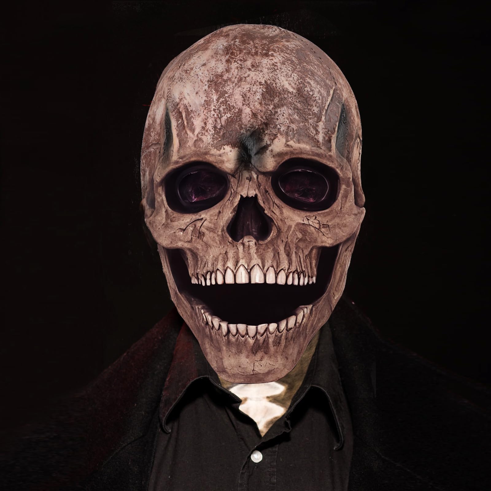 Byffoer Skull Mask with Movable Jaw, Realistic Skeleton Mask Made of Natural Latex for Cosplay, Halloween Party, Dark