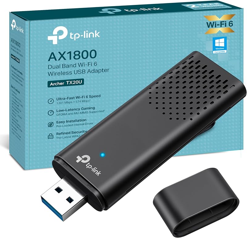 TP-Link Archer TX20U | Adaptador USB WiFi6|AX1800 Dual-Band|1201 Mbps (5 GHz) e 574 Mbps (2,4 GHz)|OFDMA e MU-MIMO| USB3.0 |WPA3 |Compatível com Windows 11/10