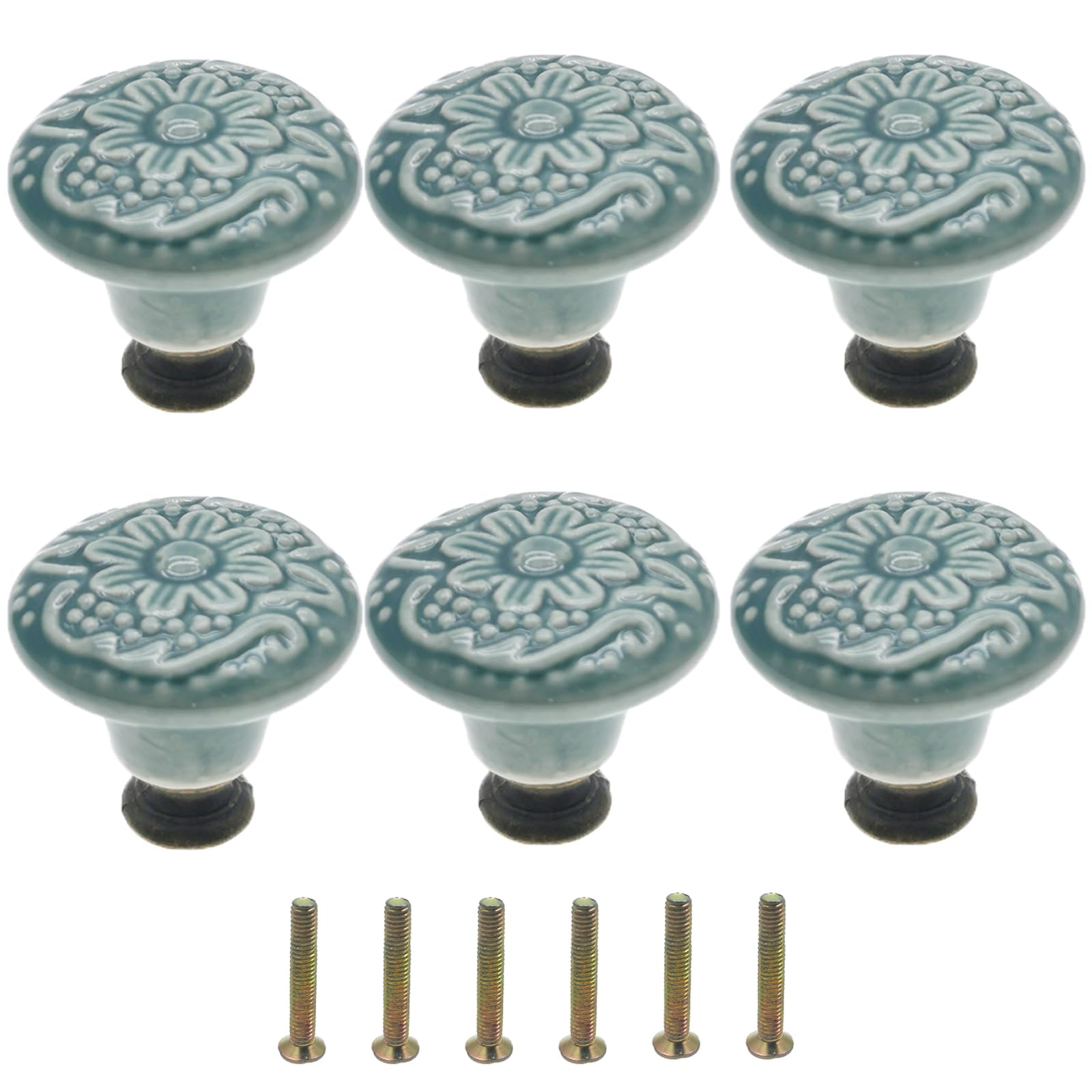 Mimhooy 6 Pcs Vintage Cabinet Pulls - Retro Drawer Knobs, Decorative Flower Knobs for Cupboards & Drawers - Green, Furniture Pull Handles โ image 1