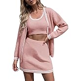 Fisoew Womens Sweater Sets Knit 3 Piece Casual Long Sleeve Button Cardigan High Waisted A Line Skirts Workout Lounge Set