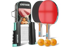 Lostook Professional Ping Pong Paddles Set of 2/4 with Table Tennis Rackets and 3 Star Balls, Portable Ping Pong Table Net with Clamps for Any Table, Home/Outdoor Games