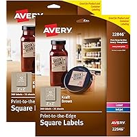 Avery Square Labels for Laser & Inkjet Printers, 2" x 2", 300 Kraft Brown Labels (22846) (Pack of 2)