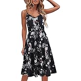 Women's Casual Summer Dress Beach Sleeveless Spaghetti Strap Adjustable Waist A Line Sun Dresses with Pockets 826