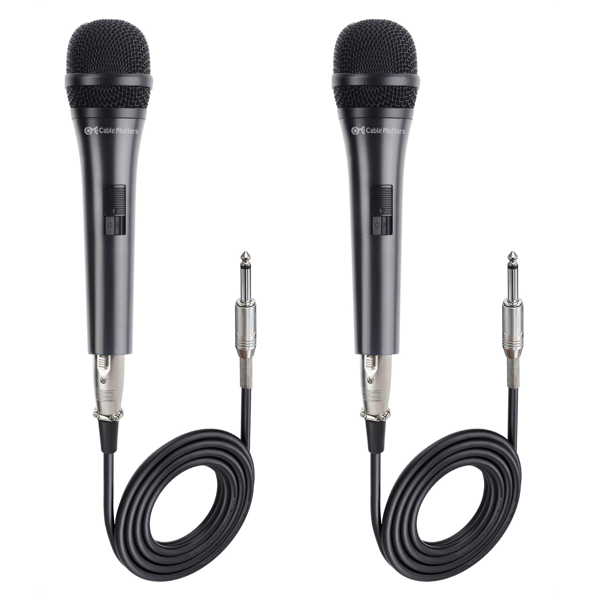 Cable Matters 2-Pack Cardioid Dynamic Vocal Microphones with 4.5m Cable, 6.35mmWired Singing Microphone/Singing Machine Microphone Karaoke