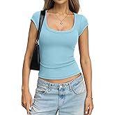 EasyGala Womens Cotton Ribbed Scoop Neck Short Sleeve Shirts Cap Sleeve Slim Fit T-Shirt Basic Summer Going Out Top 2026