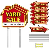 Yard Sale Signs with Stakes – 9-Piece Set, Double-Sided Garage Sale Signs (16 x 12 in) + Directional Arrow Signs (16 x 6 in), Metal Stakes, Write-On Area, Outdoor Weather-Resistant