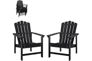 ACUEL Stackable HDPE Adirondack Chairs Set of 2 – Durable, Weather-Resistant Outdoor Patio Seating, Low Maintenance Poly Lumber Chairs for Porch, Deck, Garden, Fire Pit (Black)