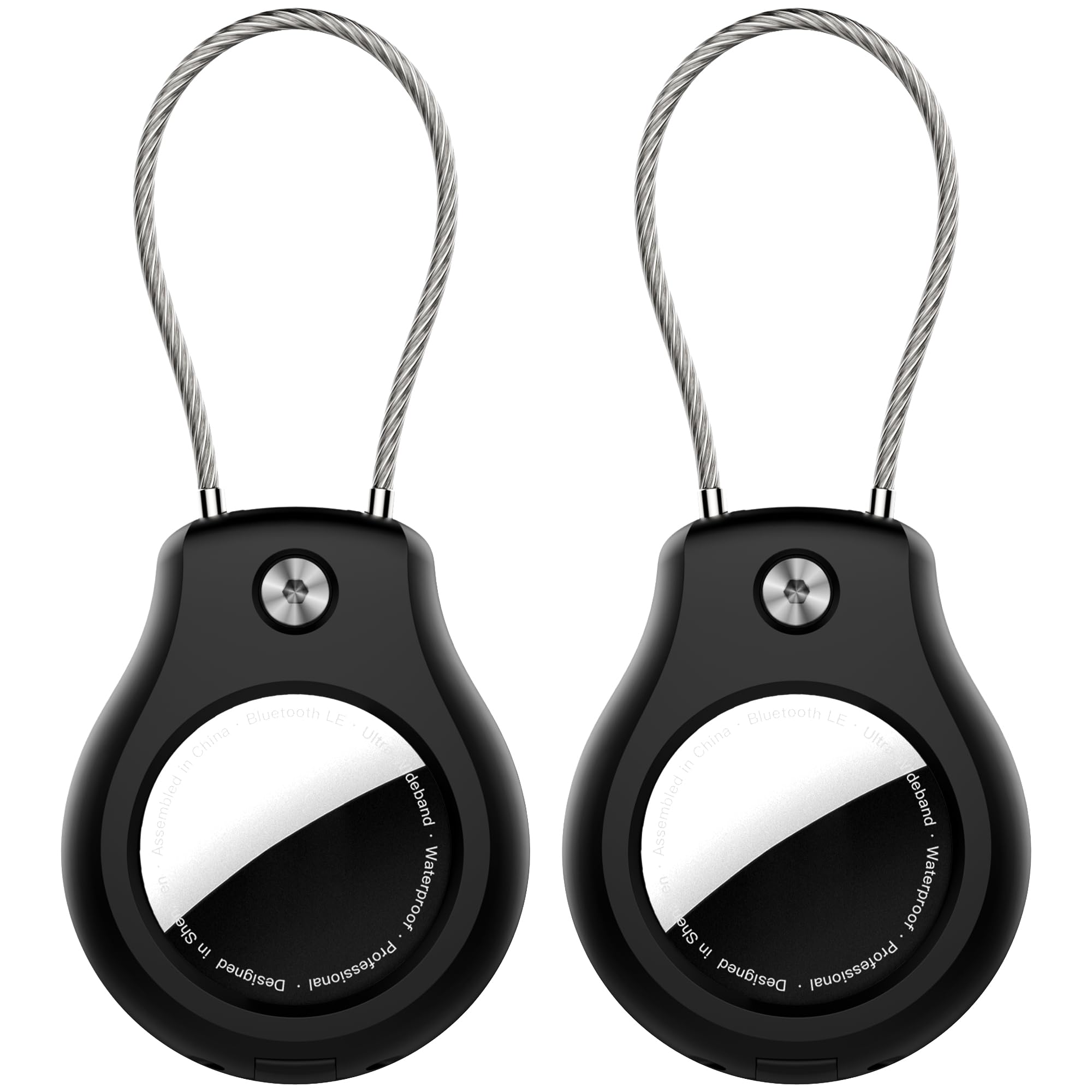 citymore for Airtag Holder 2 Pack with Wire Cable,Waterproof Secure Airtags Keyring,GPS Tracker tag,AirTag Case Accessory for Keys, Key Ring,Luggage Compatible with Apple Air tag