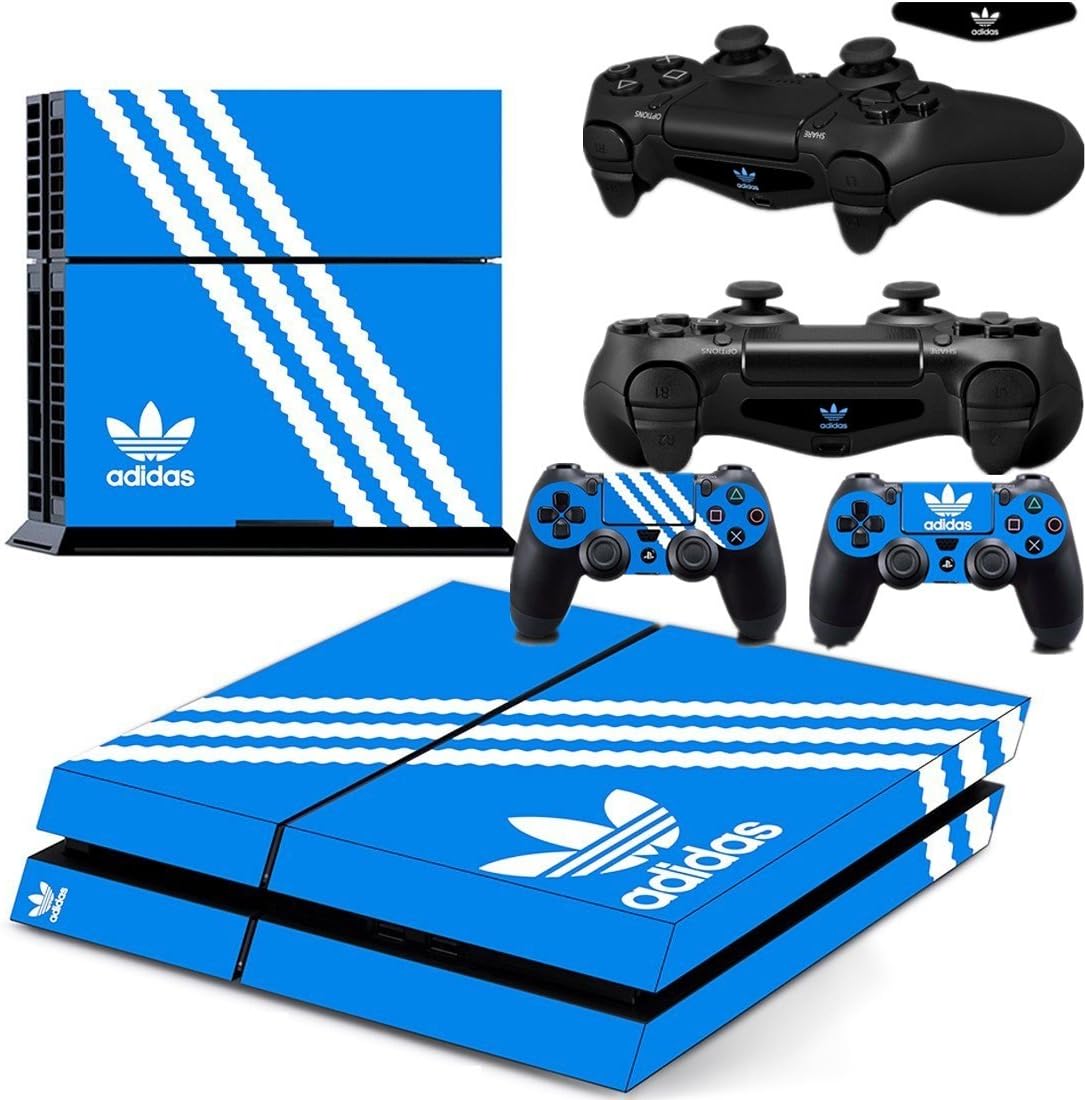 Ambur PS4 Console Designer Skin for Sony PlayStation 4 System plus Two(2) Decals for: PS4 Dualshock Controller --- Adidas Originals Logo
