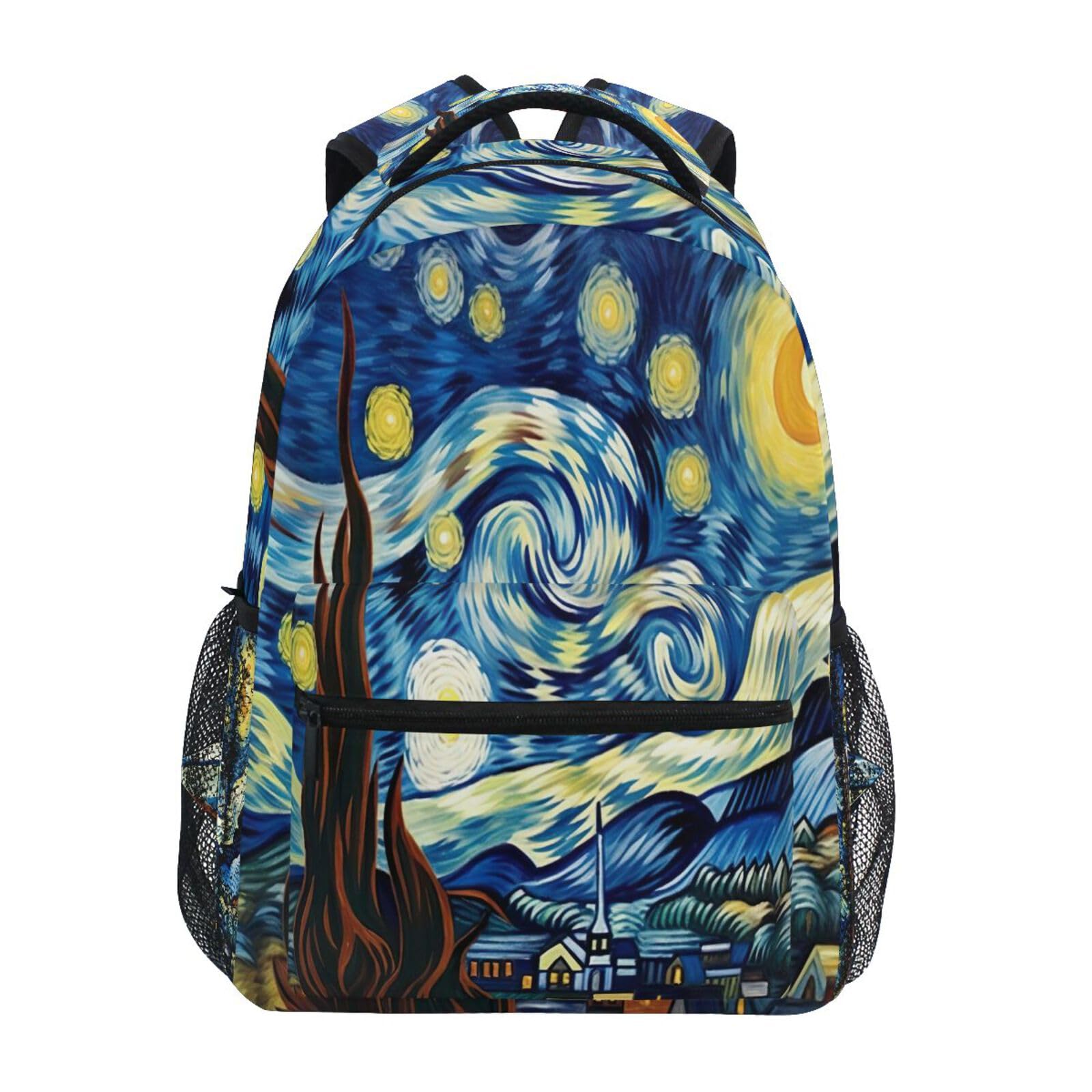 JUMBEAR Van Gogh The Starry Night Art Kids Backpack Laptop Travel Middle School Students Canvas Bookbag Lightweight Business Waterproof Shoulder Daypack for Women Mens