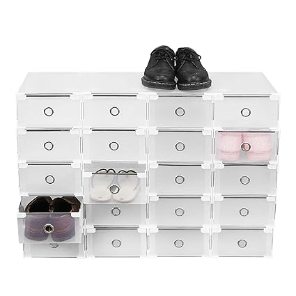 Voilamart 20 X Plastic Shoe Boxes Stackable Foldable Shoe Storage
