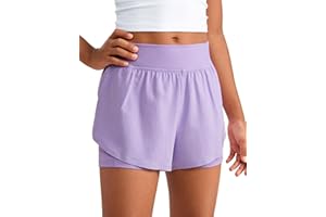 CRZ YOGA Girls 2 in 1 Dolphin Athletic Running Shorts with Pockets High Waist Teen Kid Workout Casual Tennis Soccer Split