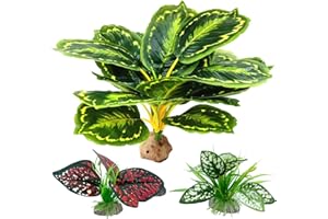 Moonorange Reptile Artificial Plants, Terrarium Plants Decorations Supplies, Aquarium Fish Tank Plant, Amphibian Habitat Hideout Tank Accessories(L Set-3pcs/C)