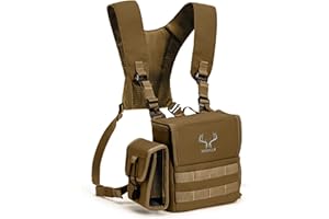MOXULE Binocular Harness Chest Pack - Bino Case with Rangefinder Pocket and Waterproof Cover for Hiking Birdwatching Wolf Bro