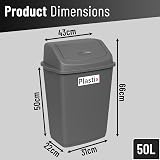 Plastix 50L Swing Bin Plastic Waste Rubbish Kitchen Dustbin Silver view 2