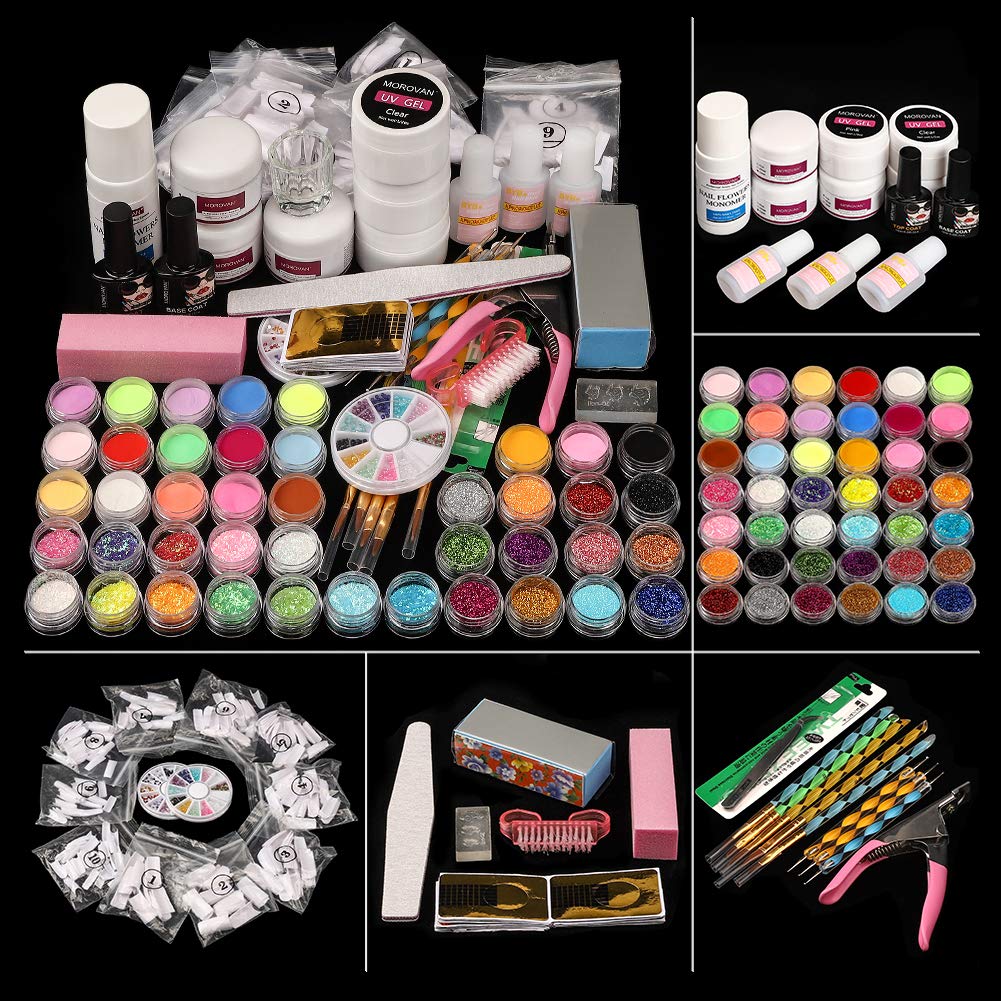 Acrylic Nail kit, with Nail Flowers Monomer and Basic Nail Art Tools Shinny Glitter Acrylic Powder liquid Kit Gift Box Set: Beauty