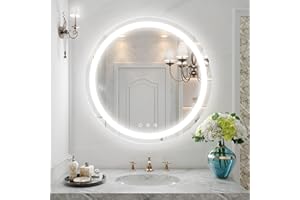 LOVESPEJO 24 Inch Round LED Bathroom Mirror,Anti-Fog, Dimmable, Front lit, Circle Bathroom Mirror with Led Lights, Lighted Bathroom Mirror for Wall, 3 Colors, Memory, Shatter-Proof, IP64