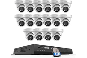PANOOB 16 Channel Security Camera System 4K PoE, 16x 8MP Wired IP Turret Dome Camera with AI Human Vehicle Detection, Built-in Mic, Remote Access 24-7 Recording, 4K 16CH NVR 4TB HDD, PD93A1616-8M