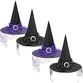 Zando Lace Witch Hats for Women - Halloween Cosplay Costume Accessories Foldable Hanging Witch Wizard Hats for Decorations