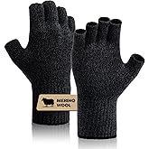 Merino Wool Fingerless Gloves for Men Women Half Finger Gloves Thermal Soft Knit Liner for Hunting Fishing Hiking
