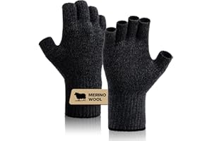 SONORAN Merino Wool Fingerless Gloves for Men Women Half Finger Gloves Thermal Soft Knit Liner for Hunting Fishing Hiking