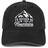 InnoBeta Hiking Gifts Hat for Women, Men, Hikers, Camper, Adjustable Embroidered Baseball Cap Grey - Rather be in Mountains