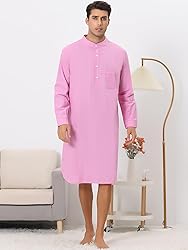 Lars Amadeus Men's Pink Nightshirt Sleep Shirt