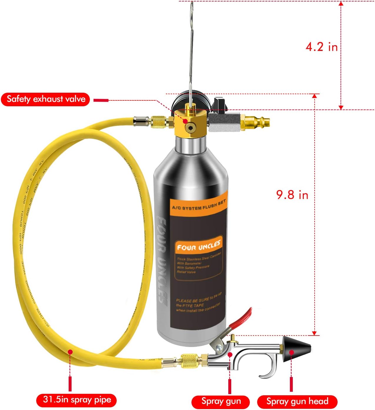 FOUR UNCLES IRONCUBE AC Flush Kit,A/C Air Conditioner System Flush Canister Kit Clean Tool Set R134a R12 R22 R410a R404a for Auto Car with 3.5 ft Hose American Interface: Automotive