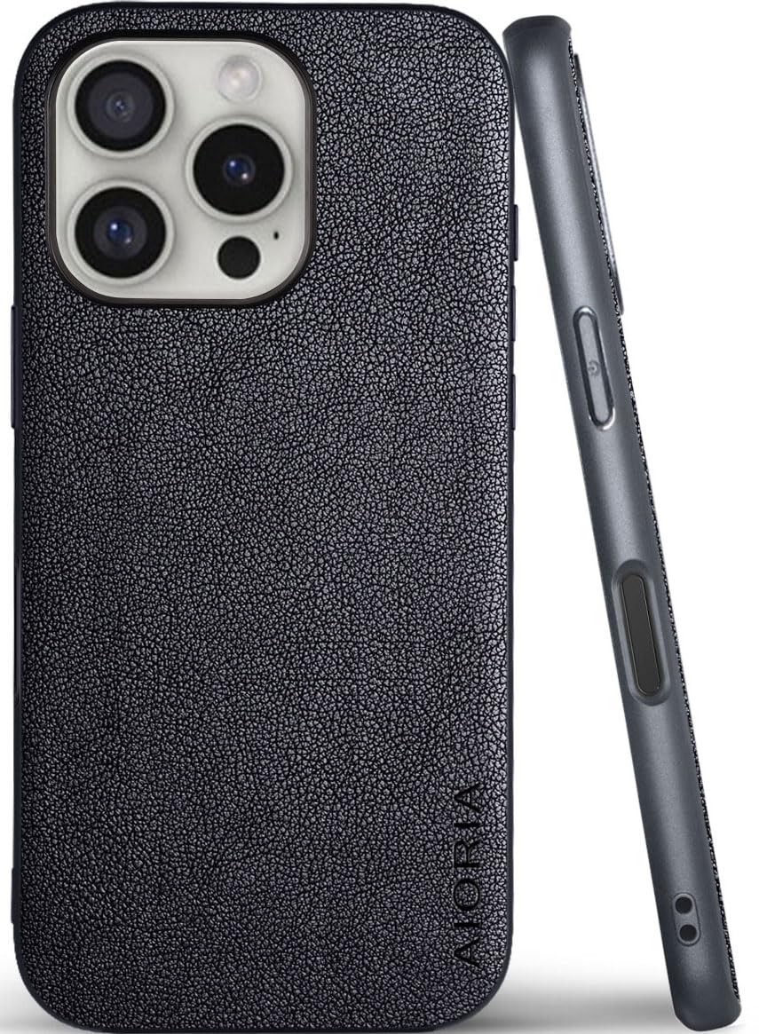 Photo 1 of AIORIA for iPhone 16 Pro Case Premium PU Leather Cover Retro Design Full Protective Phone Case for iPhone 16 Pro (Black, for iPhone 16 Pro)
