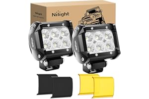 Nilight LED Light Pod with Yellow Black Covers 2PCS 18W 1260LM Flood Off Road Lights Super Bright Driving Fog Boat Lighting Pods for Trucks Pickup Golf Cart SUV ATV UTV 4x4 Van Camper