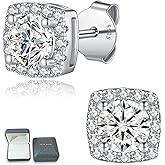Luxfine 1 Ct D Color VVS1 Moissanite Stud Earrings for Women 925 Serling Silver Halo Earrings (with Gift Box)