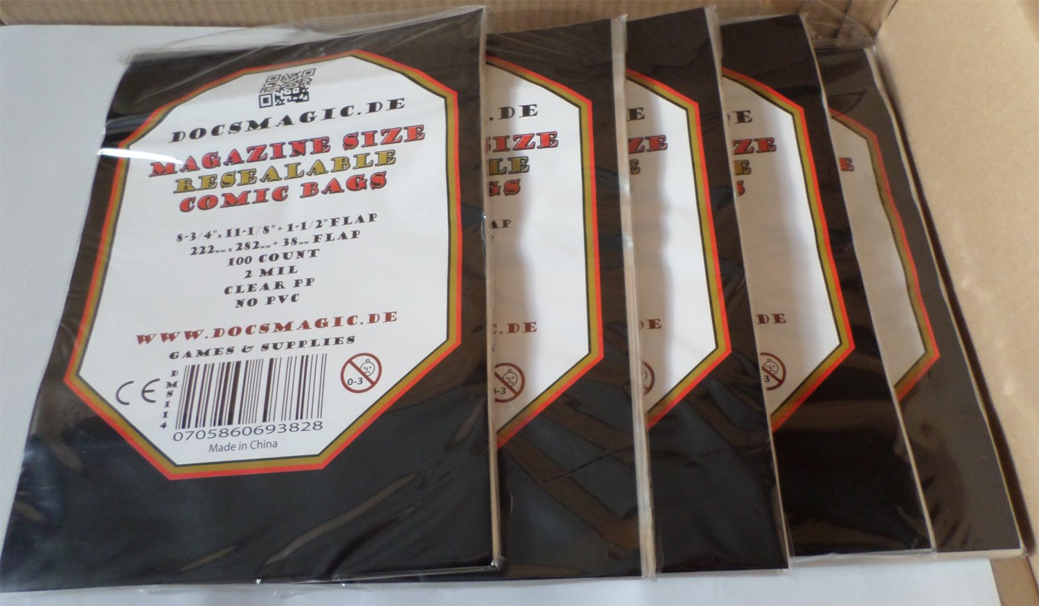 docsmagic.de 5x 100 Resealable Magazine Size Comic Book Bags 8-3/4"x 11-1/8"+ 1-1/2"Flap- 2 Mil