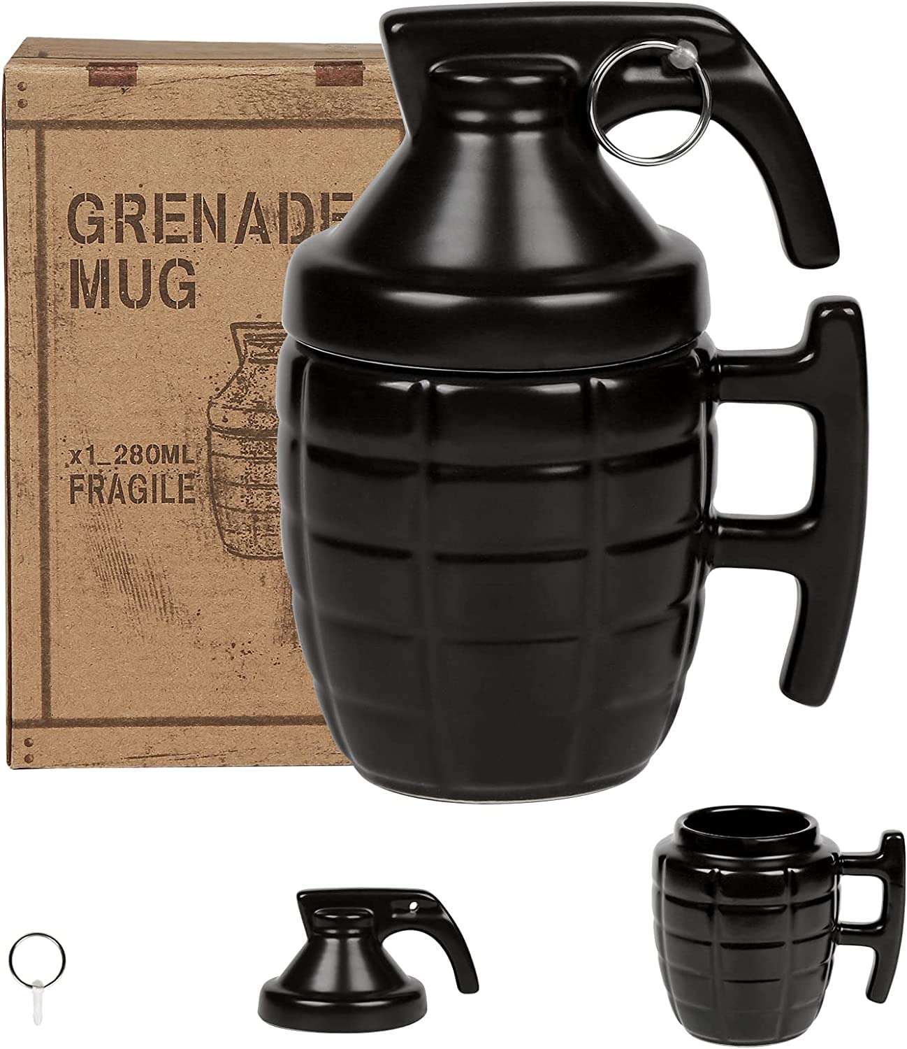 ZONSUSE Hand Grenade Ceramic Coffee Mug,Funny Home Bar Gift for Beer Lovers, Military Enthusiasts, Men and Women, 280ML (Style C1)