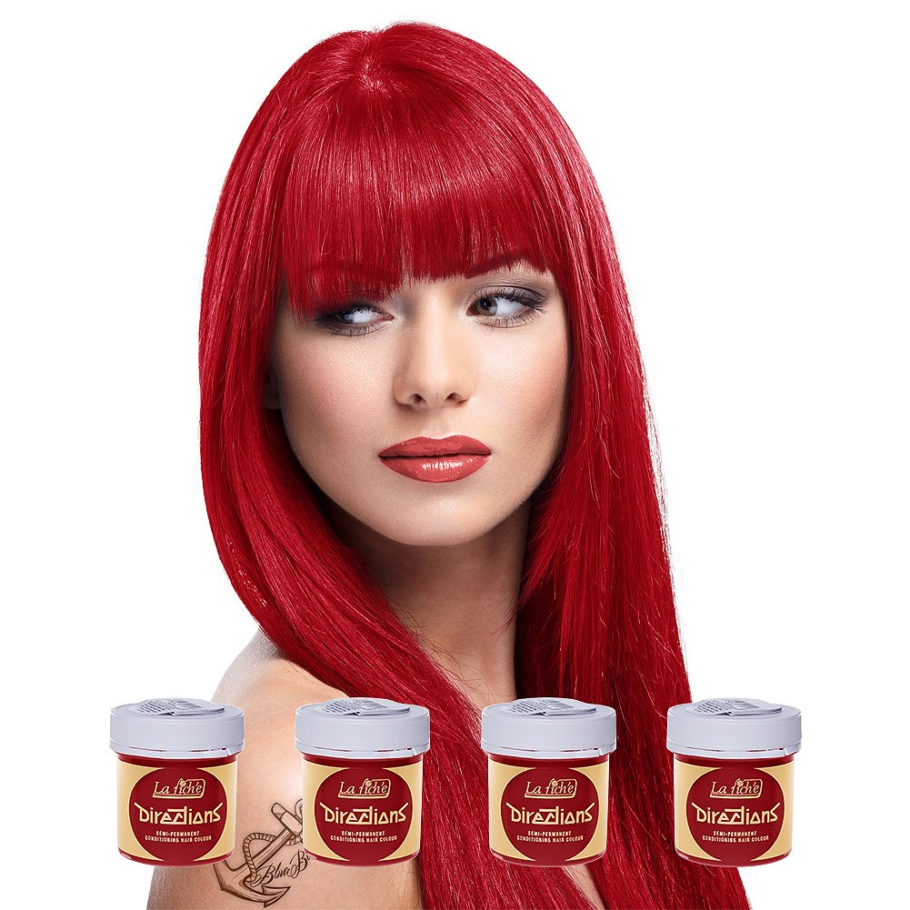 4 X La Riche Directions Semi-Permanent Hair Color 88ml Tubs - Poppy Red