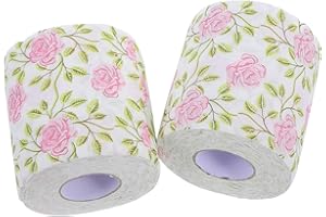 Holibanna Rose Pattern Toilet Paper Rolls 2pcs, Printed Floral Bath Tissue with Bamboo Pulp, Decorative Toilet Roll for Home 
