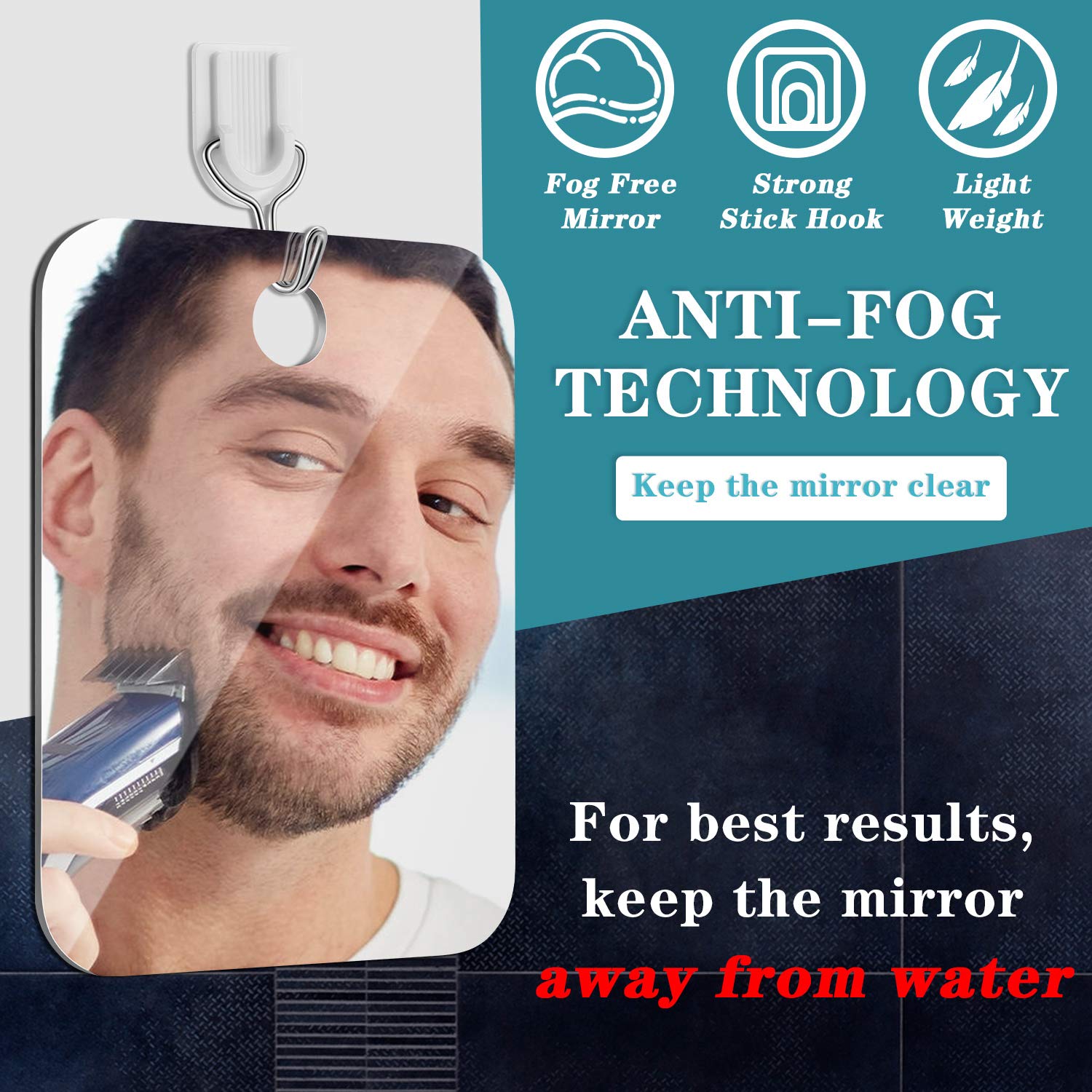 Jetec Anti-Fog Shower Mirror Fogless Bathroom Shaving Mirror with 2 Razor Hooks, 2 Removable Adhesive Razor Holders for Men and Women, 6.8 x 5.2 Inches : Beauty