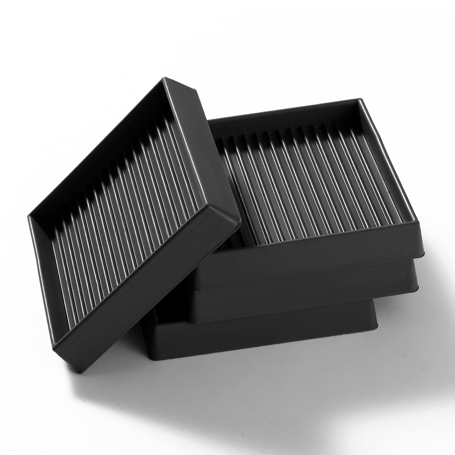 VooGenzek 4 PCS 3”/7.6cm Square Non Slip Furniture Pads, Bed Stoppers Rubber Furniture Feet, Furniture Coasters for Hardwood Floors, for Bed Cabinet Sofa Chair Table Piano, Black