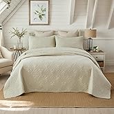 Brandream Beige Quilts Queen Size Cotton Quilt Set Farmhouse Paisley Matelasse Coverlet Set