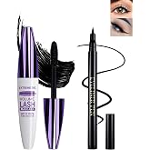 Black Waterproof Mascara Eyeliner, 5D Colored Tubing Mascara Eye Liner Set | Silk Fiber Lashes Mascara Volume and Length, Long-Lasting, Volumizing Curling rimel de pesta&ntilde;as &amp; Liquid Eyeliner for Women