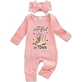 FYBITBO Baby Girl Newborn Clothes Western Outfit Long Sleeve Cowgirl Onesie Romper Knit Jumpsuit Infant Winter Spring Outfits