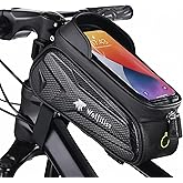 WOLFILIST Bike Bag - Waterproof Bike Frame Bag with Sun-Visor Rain Cover, Bike Phone Holder with TPU Sensitive Touch Screen, Handlebar Bag Bicycle Accessories, Large Capacity Suitable Phone Under 7"