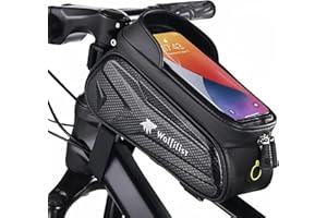 WOLFILIST Bike Bag - Waterproof Bike Frame Bag with Sun-Visor Rain Cover, Bike Phone Holder with TPU Sensitive Touch Screen, Handlebar Bag Bicycle Accessories, Large Capacity Suitable Phone Under 7"