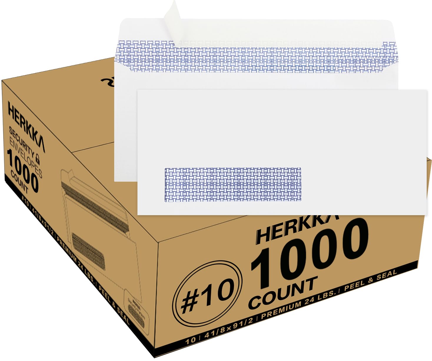 Photo 1 of 1000 Pack #10 Single Left Window SELF Seal Security Envelopes, Designed for QuickBooks Invoices & Business Statements, Computer Printed Checks Peel and Seal Flap, Size 4-1/8 x 9-1/2 Inches, 24 LB