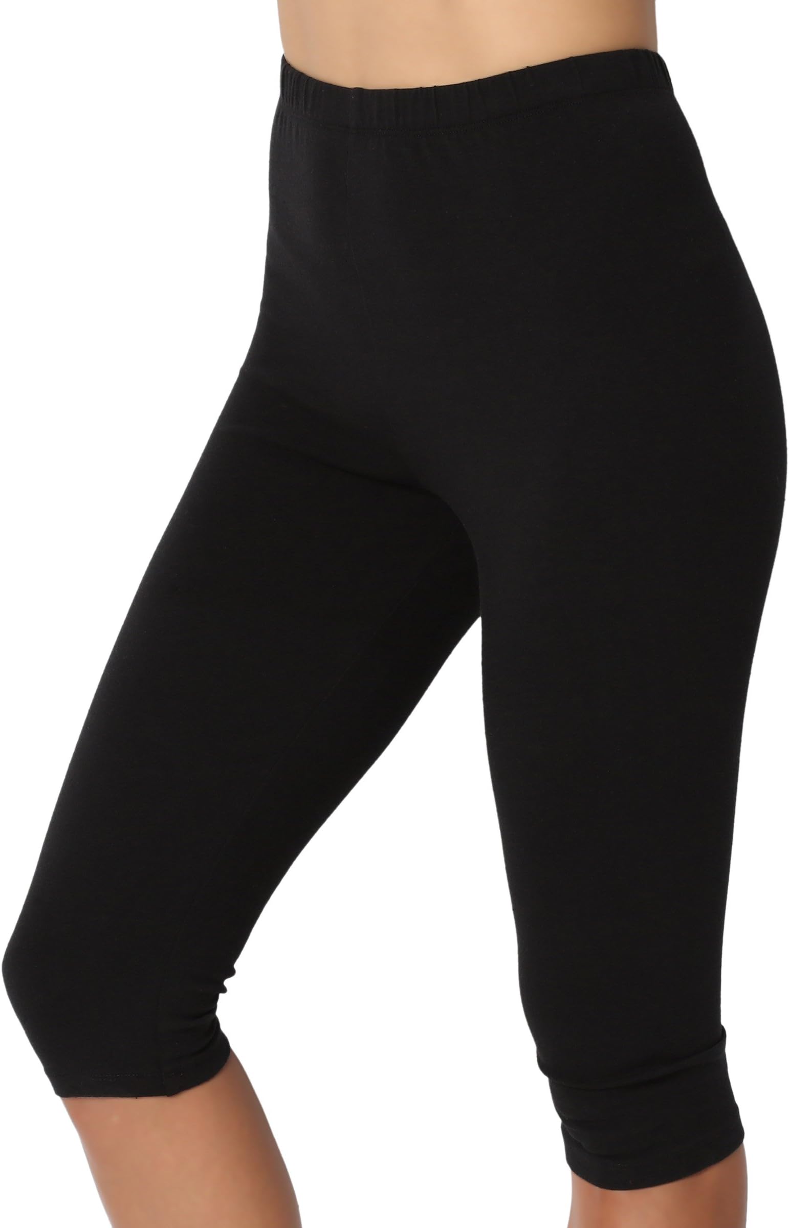 TheMogan Women's Essential Basic Cotton Spandex Stretch Below Knee Length Capri Leggings Casual Active