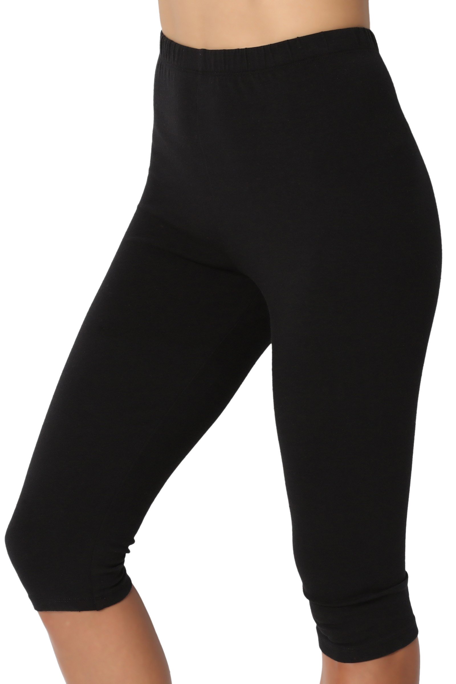 TheMogan Women's Essential Basic Cotton Spandex Stretch Below Knee Length Capri Leggings Casual Active