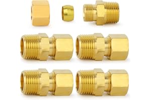 ChillWaves Brass Compression Tube Fitting, 1/2" OD x 1/2" NPT Male Compression Union Connector(5-PACK)