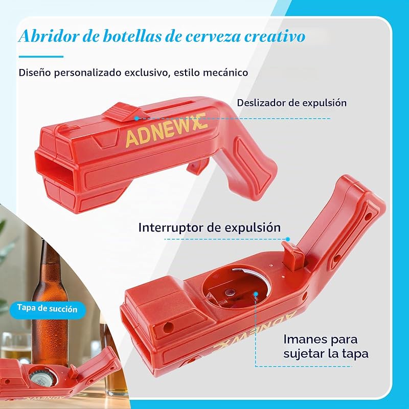 Abrebotellas Pistola, Abridor de Botellas de Cerveza Estilo Mecha, Divertido Diseño de Pistola de Cerveza (2, Rojo & Negro)