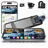 4K+2.5K Mirror Dash Cam for Cars, Night Vision WiFi Reverse Assist | IMX415 Sensor, 5.8GHz WiFi, WDR, G-Sensor, Loop Recording, Motion Detection, 64GB Card, Night Vision Reverse Assist,64GB Card