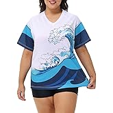 Plus Size Rash Guard for Women Sun Protection Swim Shirts Short Sleeve Loose Fit UPF 50+ Quick Dry Swimming Tops